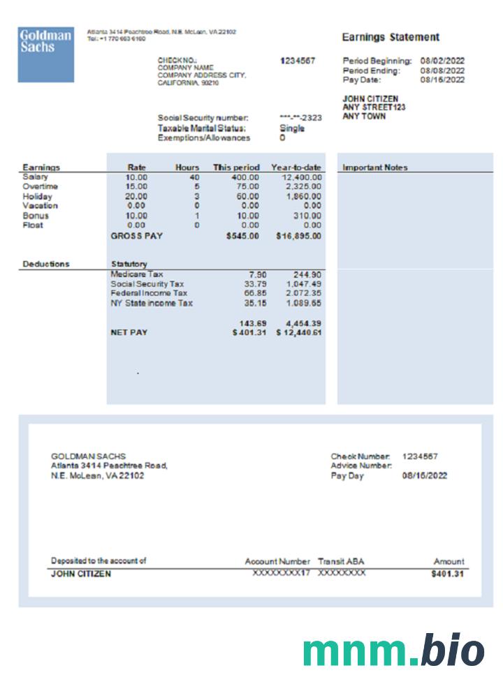Szablon Oświadczenia o zarobkach firmy finansowej w USA w formacie Word i PDF, Wersja 2